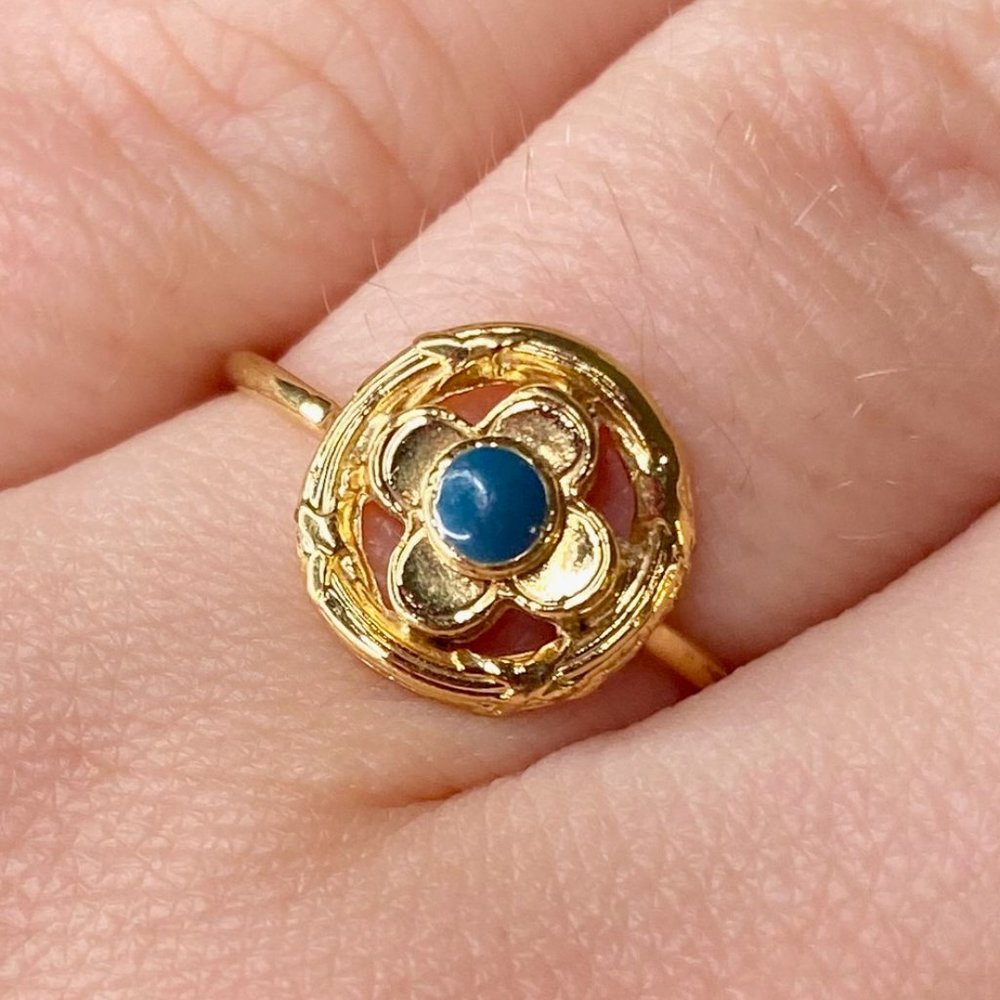 Louise Damas Paris Madeleine Ring Blue Enamel Gold Plate Size 6